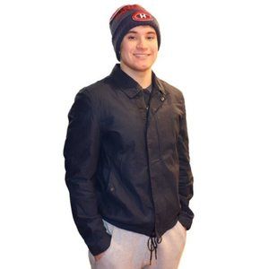 Frank & Oak Navy Blue Zip Up Bomber Rain Jacket